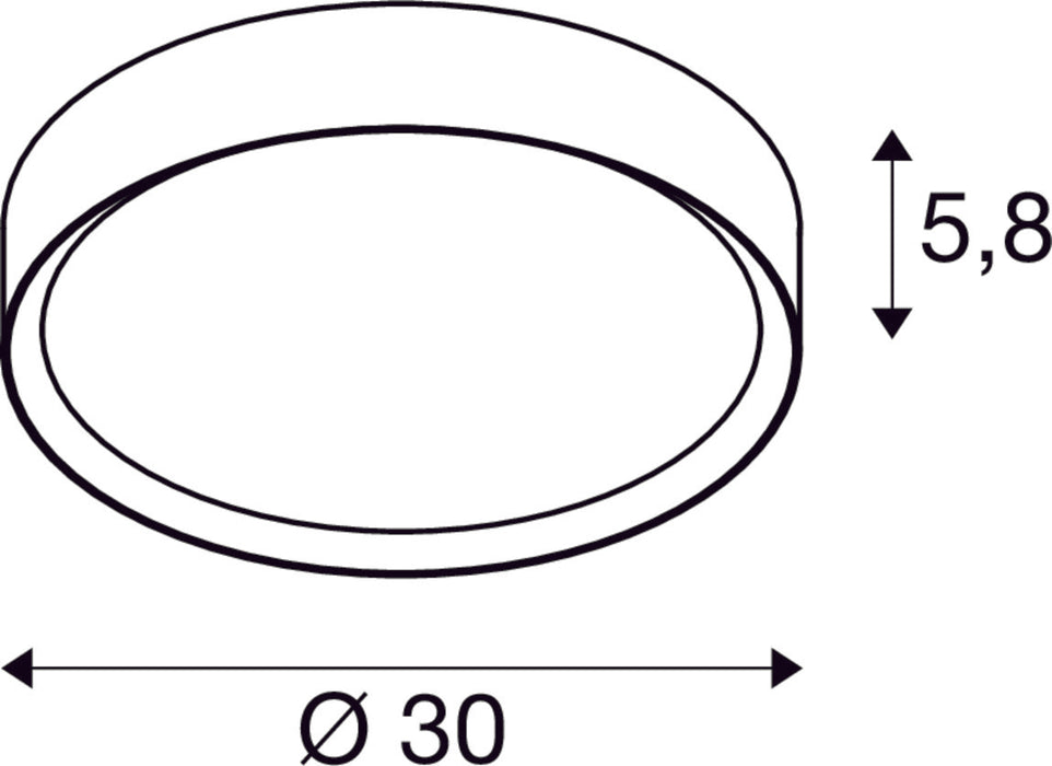 Dimensioned drawing of SLV DECONA, wall and ceiling-mounted light, round, 2700/3000K, 18W, PHASE, black / gold