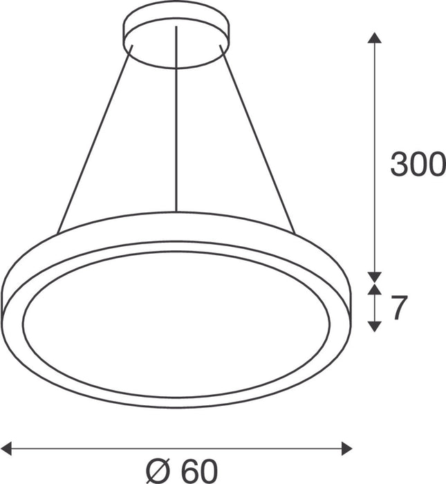 Dimensioned drawing of SLV MEDO® RING 60, pendant light, pendant length 300cm, 3000/4000K, 110°, PHASE, white