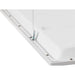 White LED panel light, metal frame, suspended mounting detail.