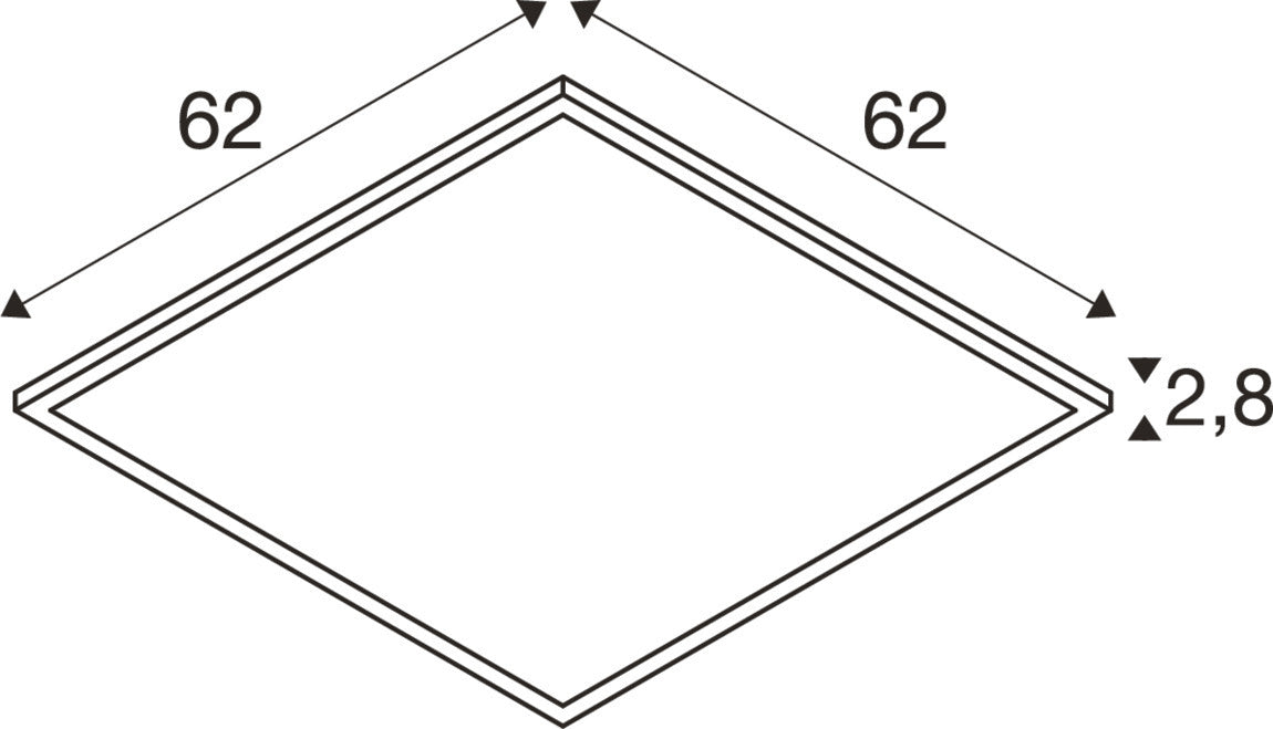 Diagram of a rhombus-shaped frame with dimensions 62 and 2.8.