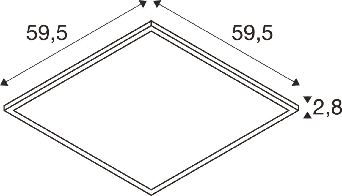 Technical drawing of a square frame with dimensions 59.5 x 59.5 and thickness 2.8.