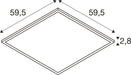 Technical drawing of a square frame with dimensions 59.5 x 59.5 and thickness 2.8.