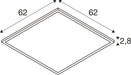 Diagram of a rhombus shape with dimensions 62 and 2.8.