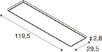 Technical drawing of a rectangular shelf with dimensions 119.5 x 29.5 x 2.8.