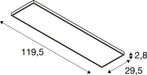 Technical drawing of a rectangular shelf with dimensions 119.5 x 29.5 x 2.8.