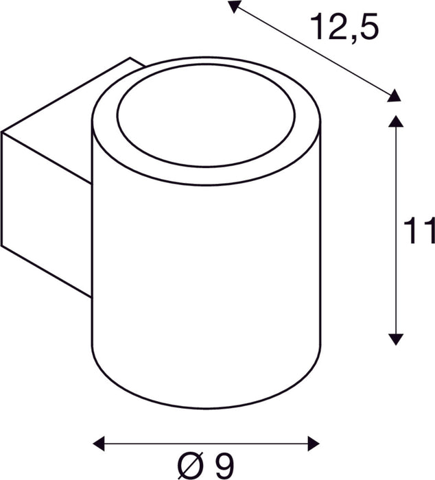 Dimensioned drawing of SLV OCULUS, wall-mounted light, round, 2000-3000K, 15W, dim-to-warm, PHASE, 100°, dark copper