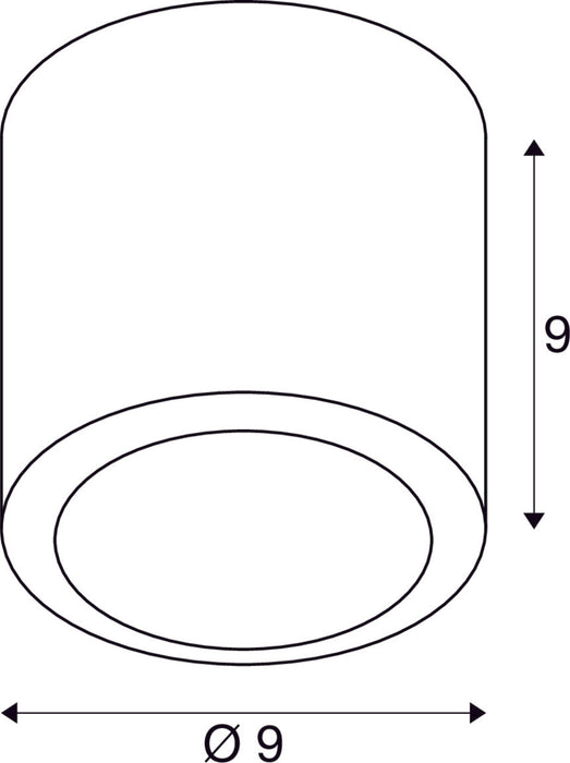 Dimensioned drawing of SLV OCULUS, surface-mounted ceiling light, round, 2000-3000K, 11W, dim-to-warm, PHASE, 100°, brass