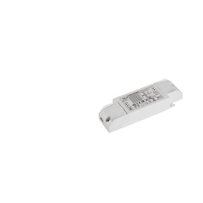 White plastic LED power supply unit with surface mounting.