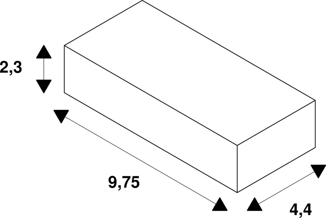 White rectangular block diagram with dimensions 2.3, 4.4, and 9.75.