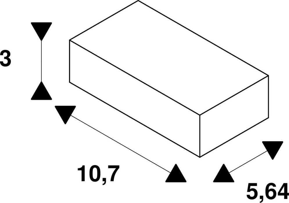Technical drawing of a white rectangular block with dimensions 3, 10.7, and 5.64.