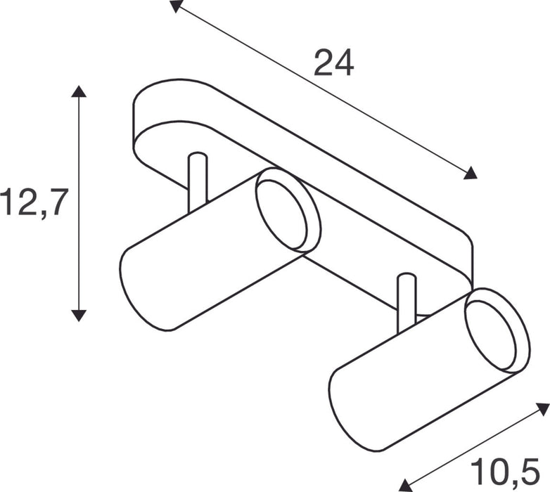Dimensioned drawing of SLV NOBLO®, wall and ceiling-mounted light, double, round, 3000K, 12W, PHASE, 32°, white