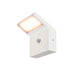 White wall-mounted outdoor light fixture with motion sensor.