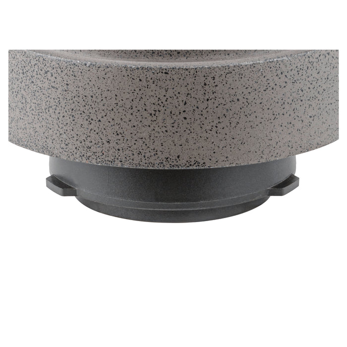 Gray terrazzo planter with black plastic base.