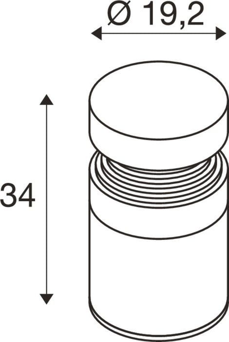 Technical drawing of a cylindrical standoff with dimensions 19.2mm diameter and 34mm height.