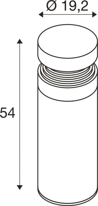 Technical drawing of a cylindrical standoff with dimensions.