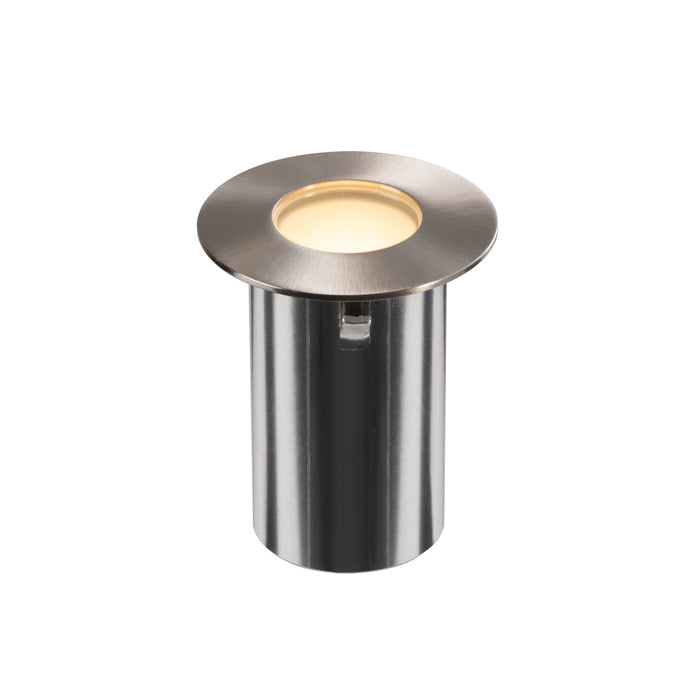 Stainless steel in-ground well light, brushed finish, silver.