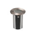 Brushed nickel recessed well light, metal housing, in-ground mounting.