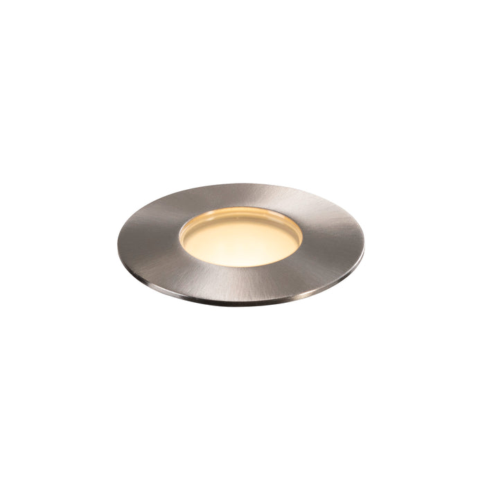 Brushed nickel recessed LED light fixture, warm white.
