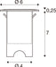 Technical drawing of a cylindrical light fixture with dimensions.