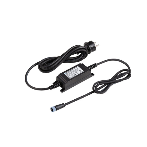 Black plastic LED driver with power cord and connector.