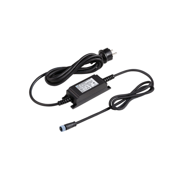 Black plastic LED driver with power cord and connector.