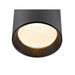 Black cylinder surface-mounted light fixture with textured lens.