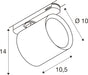 Dimensional drawing of a track-mounted cylindrical spotlight.
