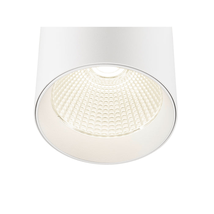 White cylinder surface-mounted LED downlight fixture.