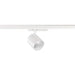 White track lighting fixture, cylinder shape, mounted on track.