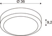 Technical drawing of a round surface-mounted light fixture with dimensions.