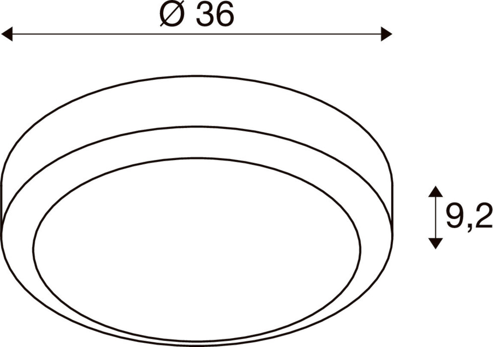 Technical drawing of a round surface-mounted light fixture with dimensions.
