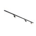 Black metal track lighting fixture with three adjustable spotlights, ceiling mounted.