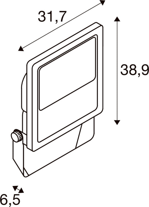 Technical drawing of a wall-mounted light fixture with dimensions 31.7 x 38.9 x 6.5.