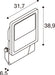 Technical drawing of a wall-mounted light fixture with dimensions 31.7 x 38.9 x 6.5.