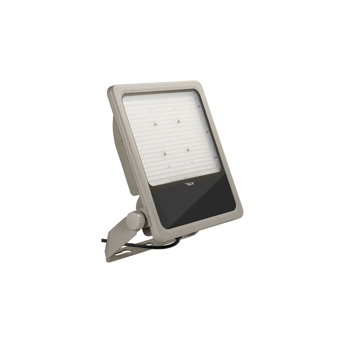 SLV LED floodlight, gray finish, with adjustable bracket mount.