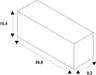 Diagram of a white rectangular prism with dimensions 26.6 x 9.2 x 10.4.