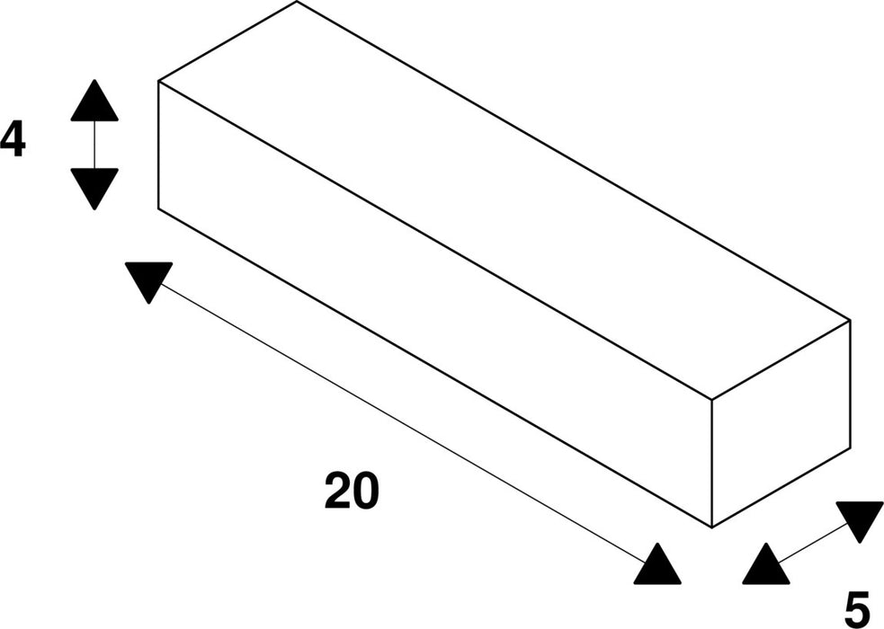 White rectangular block diagram with dimensions 20x5x4.