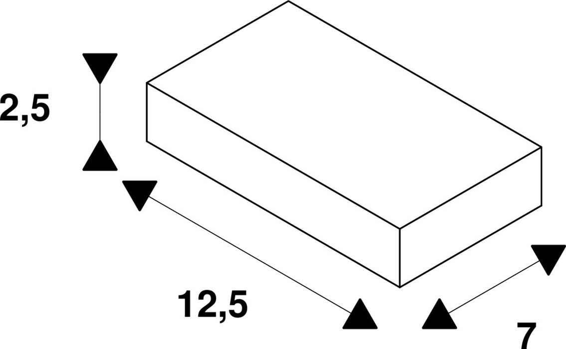 Technical drawing of a rectangular block with dimensions 2.5, 12.5, and 7.