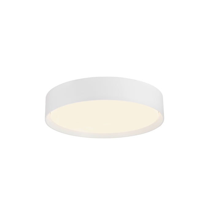 White metal flush mount ceiling light fixture.