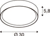 Technical drawing of a round, surface-mounted light fixture with dimensions: diameter 30, height 5.8.