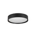 Modern black metal flush mount ceiling light fixture with white diffuser.