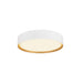 White metal flush mount ceiling light fixture with gold accent.