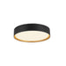 Round LED ceiling light, black finish with gold accent.