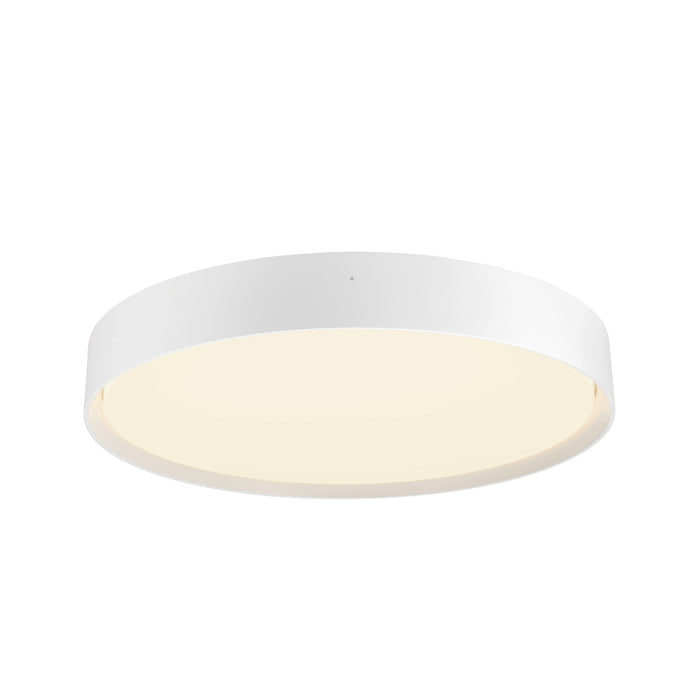 White round flush mount ceiling light fixture.
