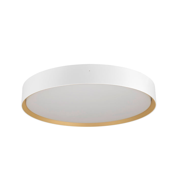 Round LED ceiling light, white finish with gold accent.