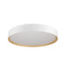 Round LED ceiling light, white finish with gold accent.