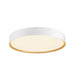 White metal flush mount ceiling light with gold interior.
