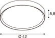 Technical drawing of a round, surface-mounted light fixture with dimensions.