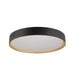 Round LED ceiling light with black finish and gold accent.