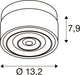 Technical drawing of a round, surface-mounted fixture with dimensions 7.9 and diameter 13.2.